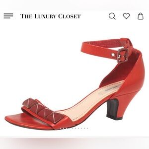 Marc Jacobs Red Leather Studded Ankle Strap Heels Sandals Size 37.5 Italy 7-7.5